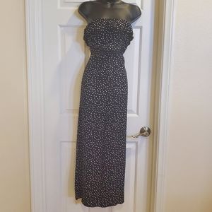 Black + White Polka-dot Strapless Maxi Dress